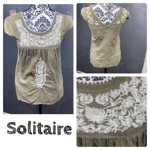Solitaire tan and cream embroidered boho top